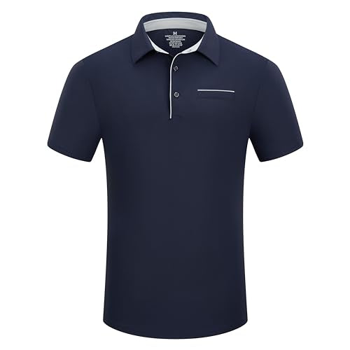 Mempea Mens Polo Shirts Short Dry Fit Performance Designed Collared Golf Polo Shirts for Men Navy XXL