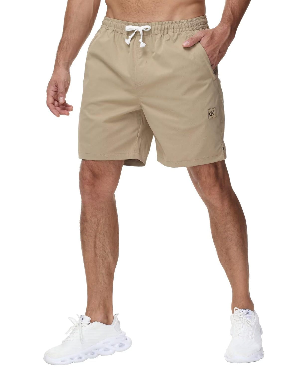 Yundobop Mens Casual 7 Inch Shorts Twill Drawstring Summer Beach Stretch Golf Shorts with Zipper Pockets Khaki 34
