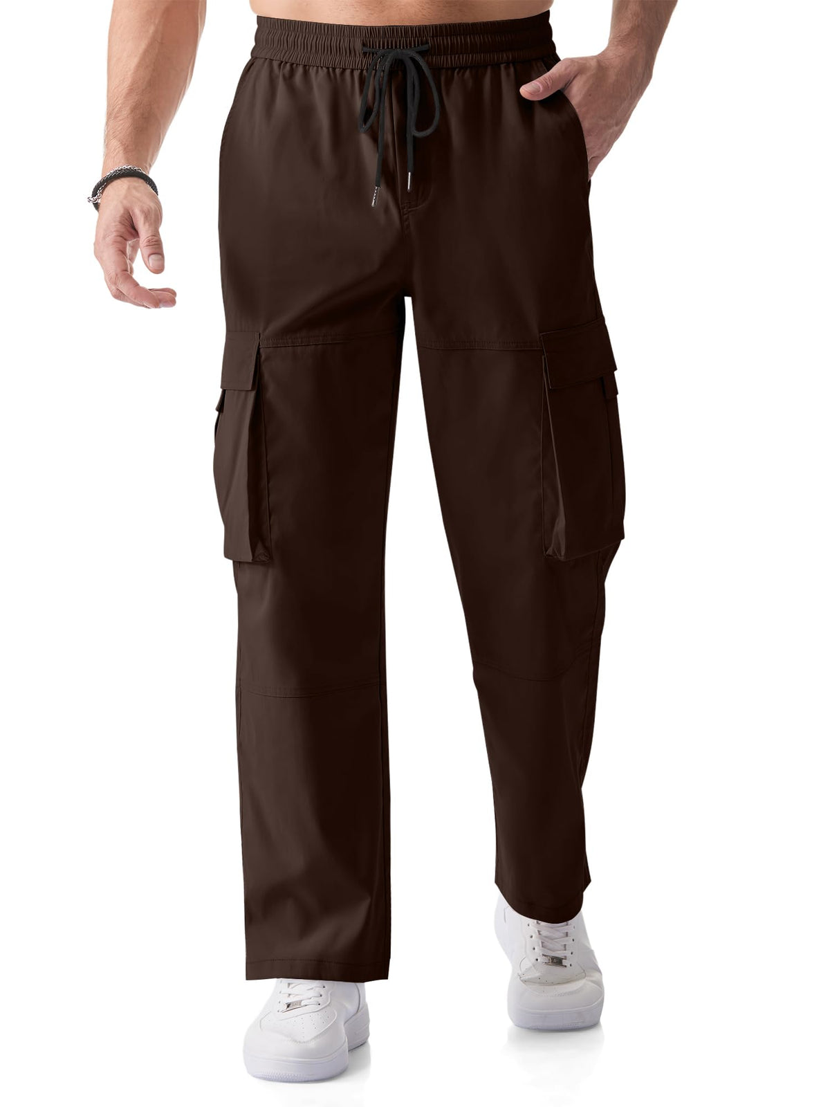 JMIERR Mens Casual Pants Twill Tapered Chino Joggers Loose Fit Sweatpants with 5 Pockets US38(XL) Brown