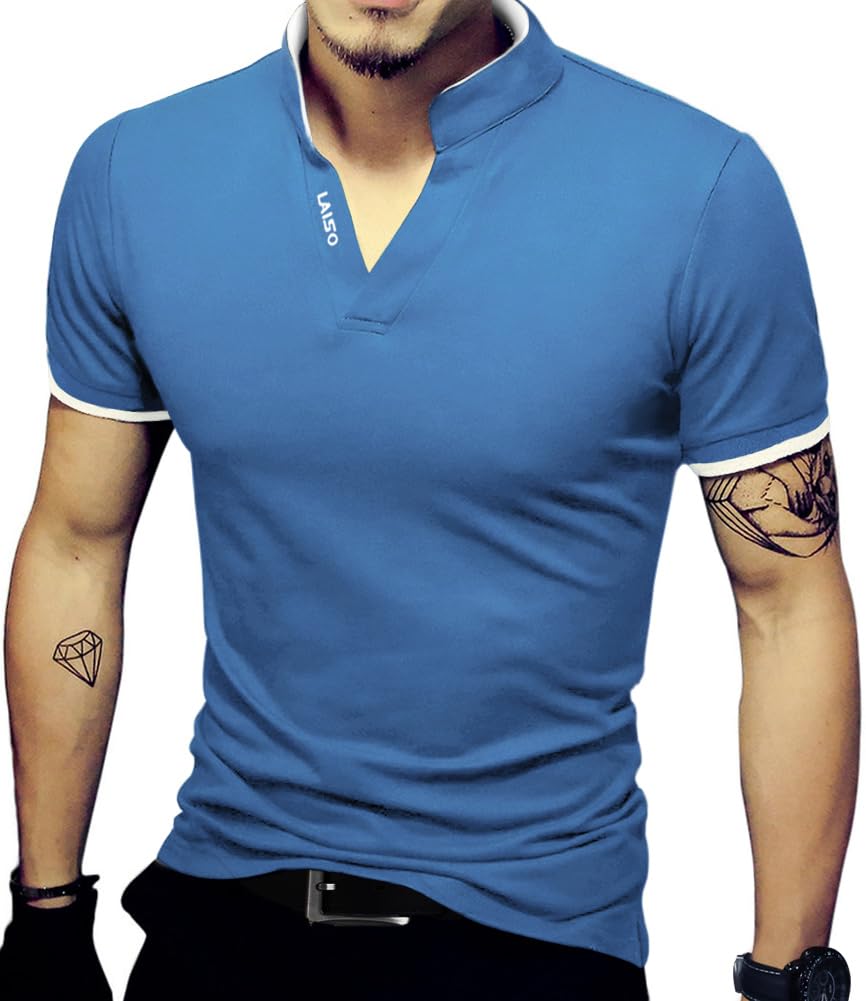 LOGEEYAR Mens Fashion Polo Shirt Short/Long-Sleeve Slim Fit Henley T-Shirts Pique Cotton Clothes