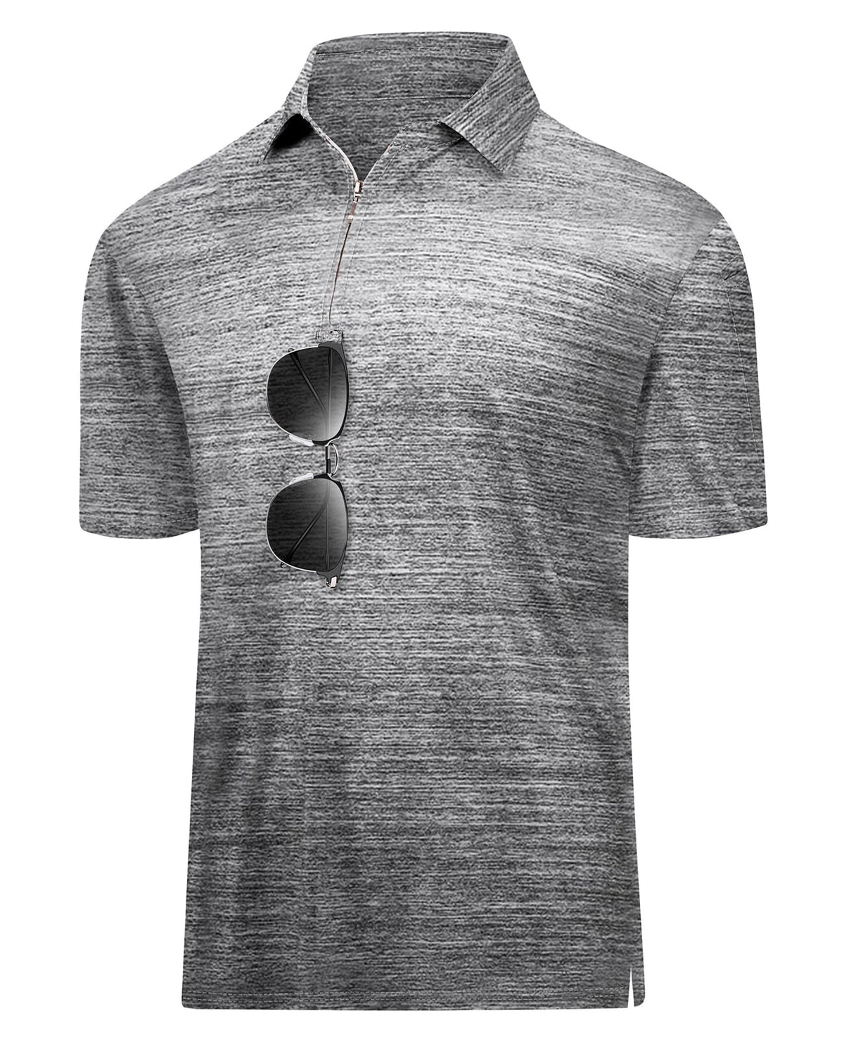 Hodaweisolp Mens Golf Shirts Dry Fit Moisture Wicking Performance Athletic Zipper Short Sleeve Polo Shirt for Men Grey Light-XL