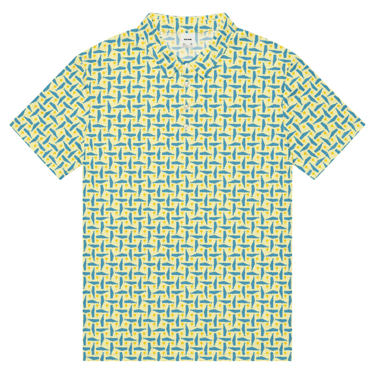 Yellow and blue patterned shirt on a white background