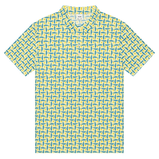 Yellow and blue patterned shirt on a white background