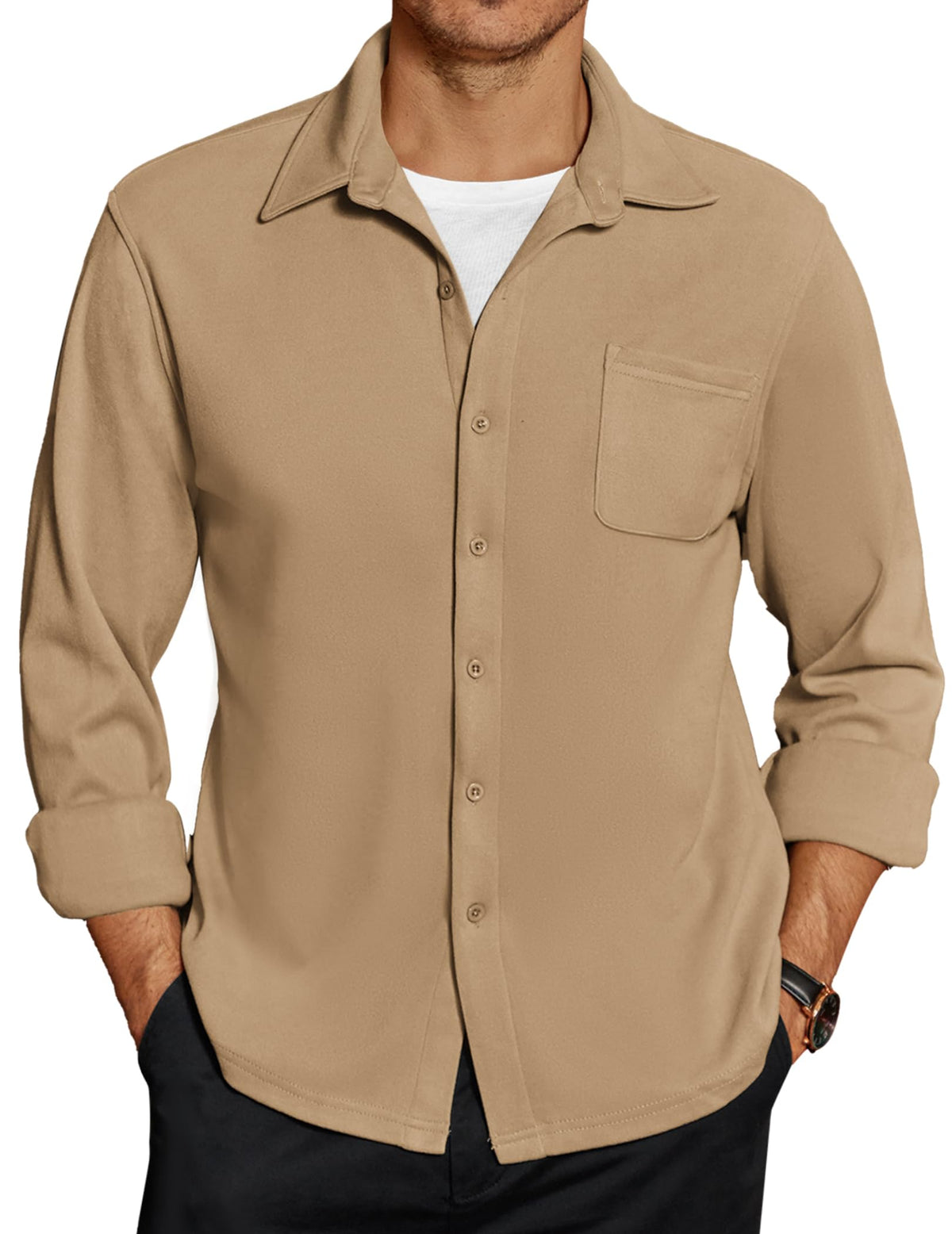 COOFANDY Mens Long Sleeve Button Down Shirt Casual Lightweight Shacket Spring Fall Shirt Jacket Overshirt with Pockets