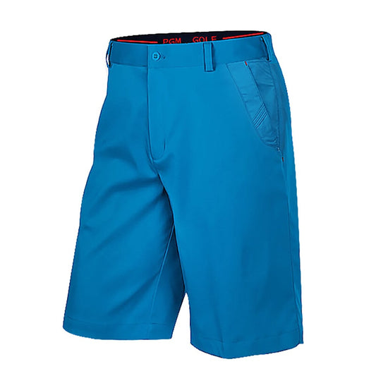 Blue golf shorts on a white background