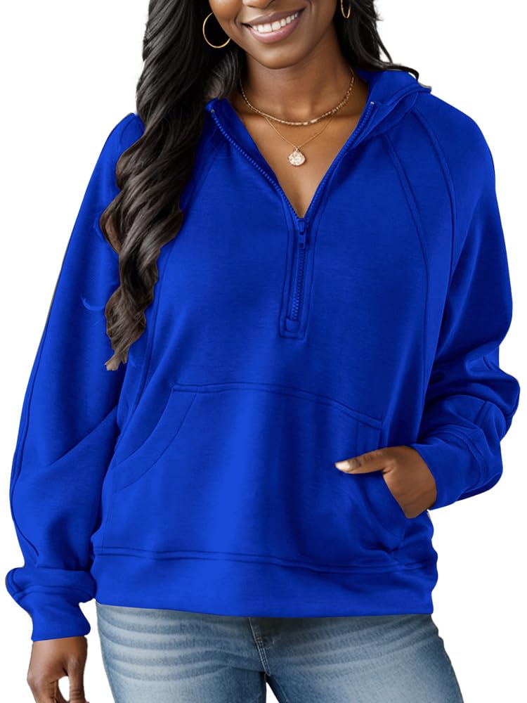 Nimsruc Half Zip Up Hoodies For Women Casual Sweatshirt Long Sleeve Quarter Zip Pullover Blue XL