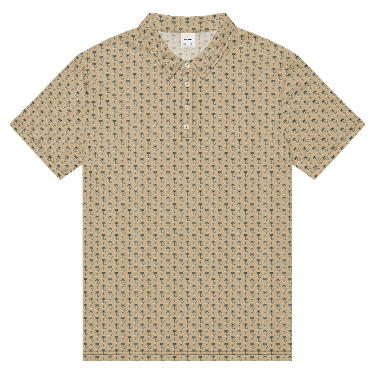 Beige short-sleeve shirt with a subtle pattern on a white background