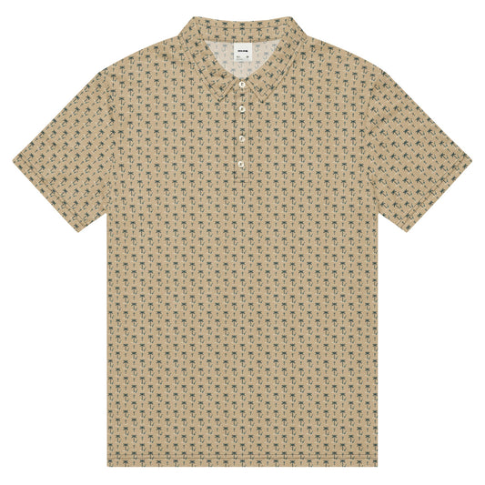 Beige short-sleeve shirt with a subtle pattern on a white background