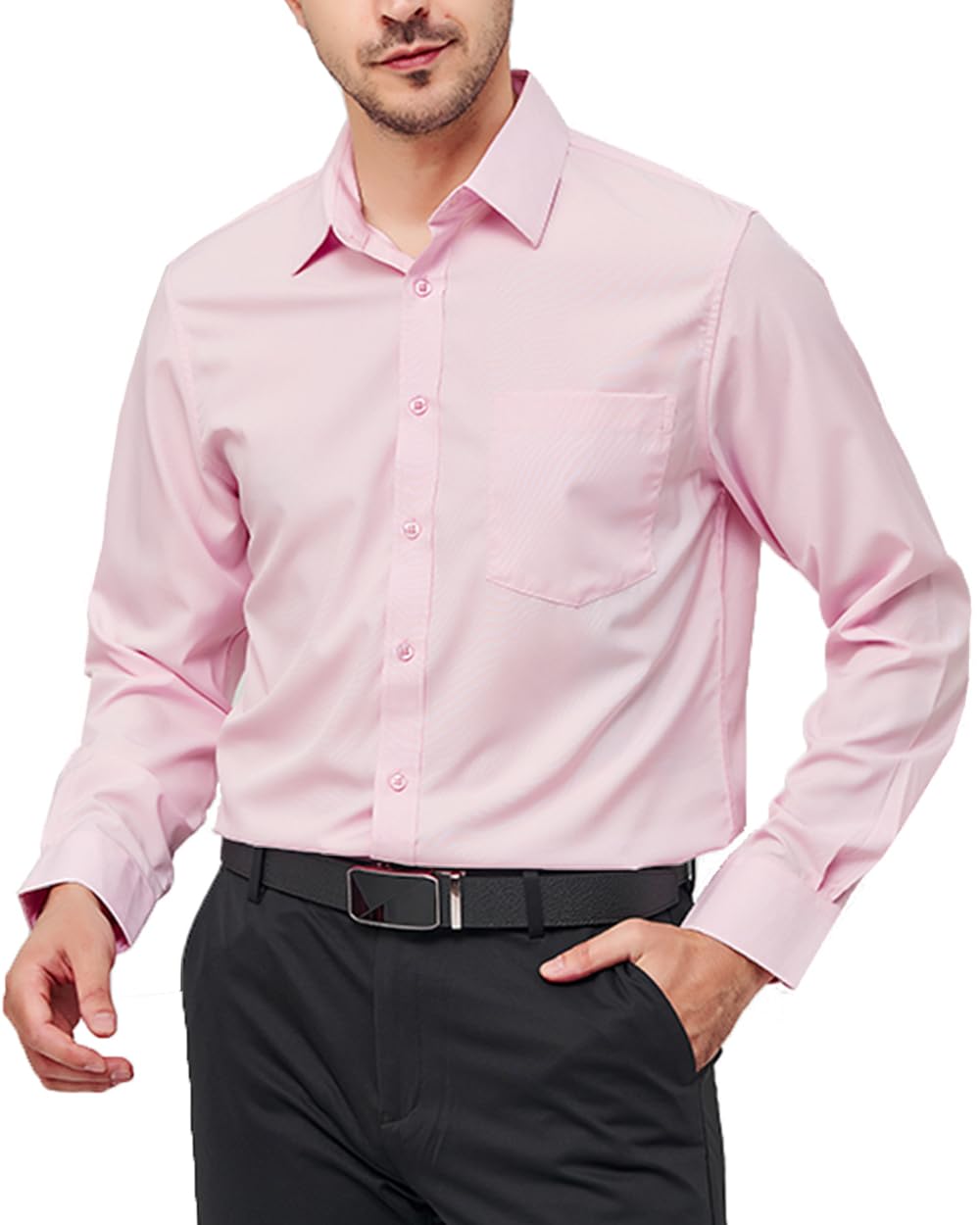 EFIZURA Mens Long Sleeve Dress Shirts Regular Fit and Wrinkle-Resistant Stretch Button Down Shirt with PocketPinkSmall